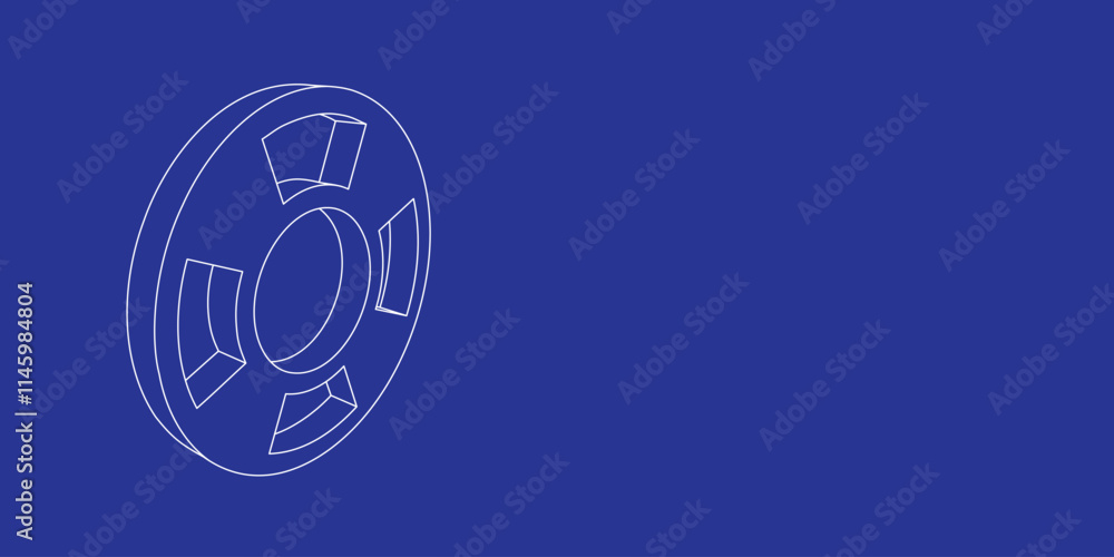 Poster the outline of a large lifebuoy symbol made of white lines on the left. 3d view of the object in per