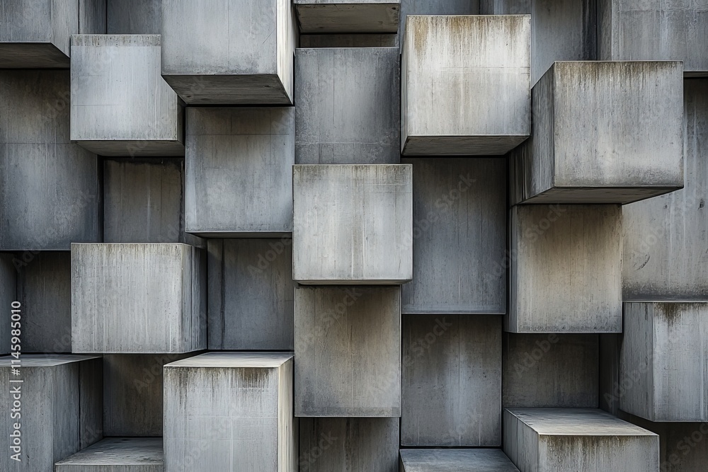 Poster Concrete cubes are arranged to form a modern, abstract visual artwork. The staggered design captures attention by cleverly manipulating depth, shadow, and light play.