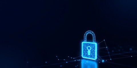Digital padlock for computing system on dark blue background, cyber security for fraud prevention and privacy data network technology background copy space, digital padlock background