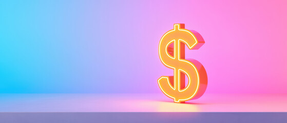Obraz premium glowing dollar sign on clean surface with colorful background