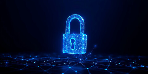 Digital padlock for computing system on dark blue background, cyber security for fraud prevention and privacy data network technology background copy space, digital padlock background