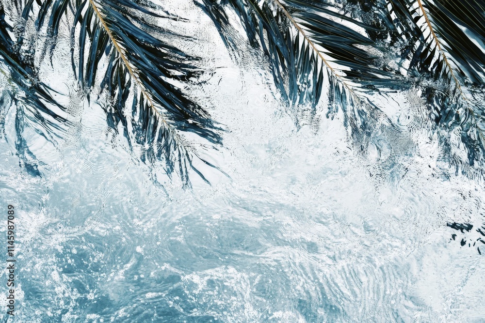 Aufkleber this image captures palm fronds casting shadows over clear, sparkling water, creating a tranquil and