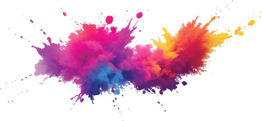 A Dazzling and Spectacular Multicolor Powder Explosion on a Crisp White Background, Creating an Enormous Cloud of Bright, Vibrant Colors and Swirling Dust That Fills the Scene with Energy and Movement