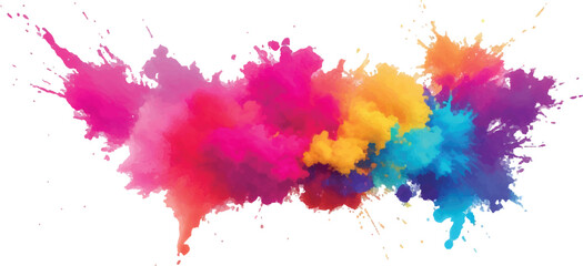 A Dazzling and Spectacular Multicolor Powder Explosion on a Crisp White Background, Creating an Enormous Cloud of Bright, Vibrant Colors and Swirling Dust That Fills the Scene with Energy and Movement