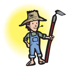 Isometric cartoon character of farmer holding a farm fork on the farm vector