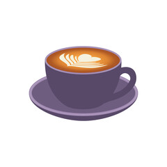 A stylish vector illustration of a purple coffee cup with heart shape latte art, , perfect for coffee-related content or branding.