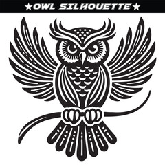Owl vector silhouette. Black and white vector