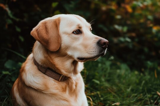 A close-up shot of a dog relaxing on the grass, great for pet-related content or outdoor themed projects