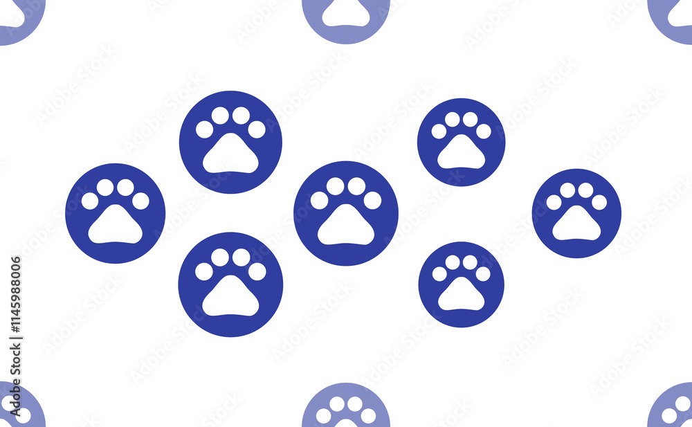 Poster seamless pattern of large isolated blue pet symbols. the pattern is divided by a line of elements of