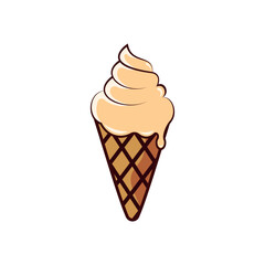 Delicious vanilla ice cream cone illustration with a crispy waffle cone. Perfect for dessert-themed designs, food packaging, or summer branding. Fun and playful design for sweet treats.
