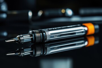 Screw driver action interchangeable bits display in a workshop setting reflecting precision tools for diy projects