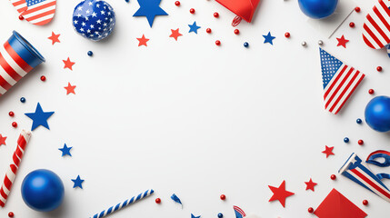 Obraz premium Festive flat lay with red, white, and blue decorations for celebration