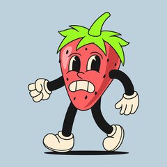 vintage strawberry fruit character illustration