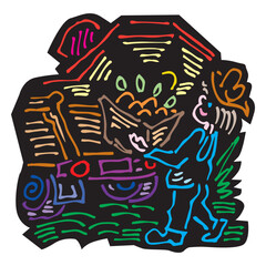 Farmer Loading Crate vector design illustration