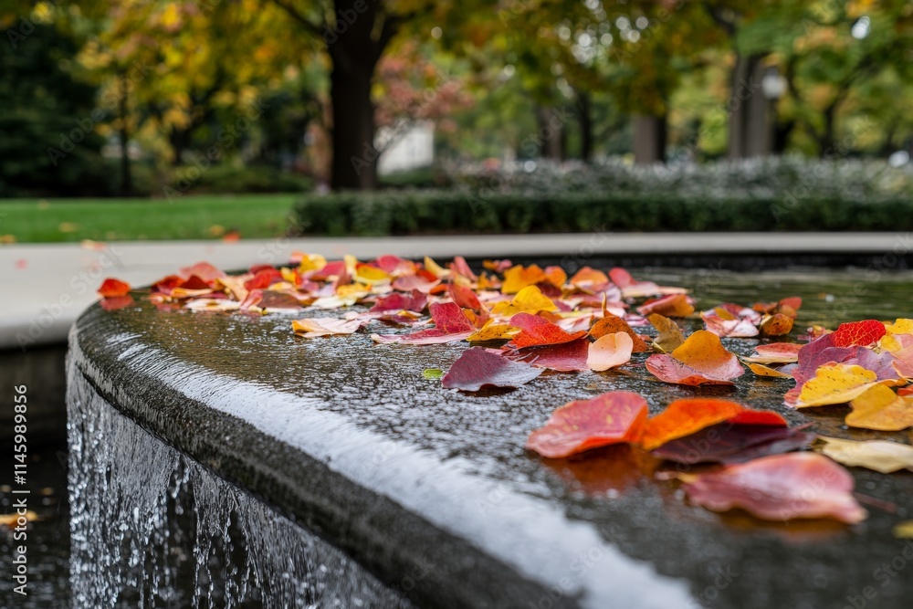 Poster this image depicts colorful autumn leaves gathered on cascading water, symbolizing the beauty and fl