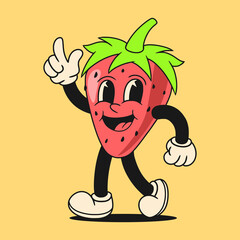 vintage strawberry fruit character illustration