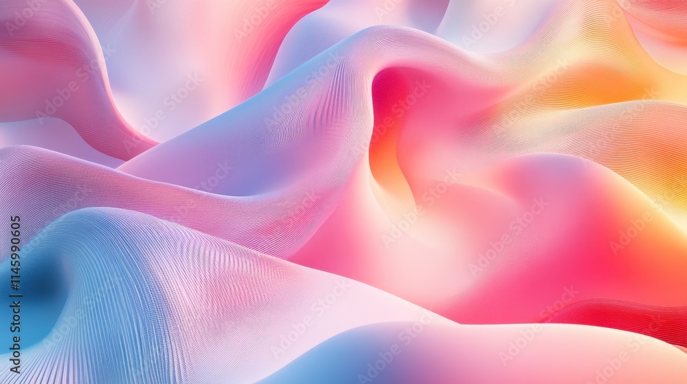 Poster soft waves of colorful abstract textile patterns in gentle flowing shapes creating a dreamy and sere