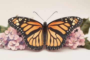 Fototapeta premium A close-up view of a colorful butterfly sitting on a vibrant flower, perfect for use in designs about nature and wildlife