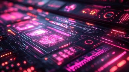 Fototapeta premium Cyberpunk Circuit Board: Neon Lights and Futuristic Technology