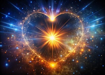 Naklejka premium Cosmic Heartburst: Stellar Light Explosion in Night Sky - Space Background Image