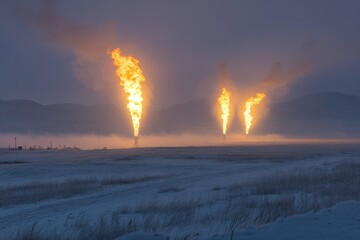 Industrial Flames Against Evening Sky