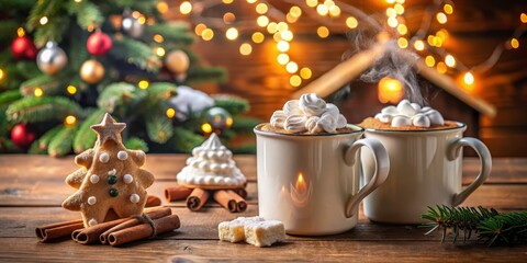 Cozy Christmas Cocoa: Marshmallows, Gingerbread House, & Festive Tree