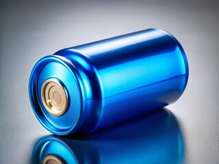 Electric Blue Can: Medium Shot - Vibrant Metal Container, Close-up Product Photography