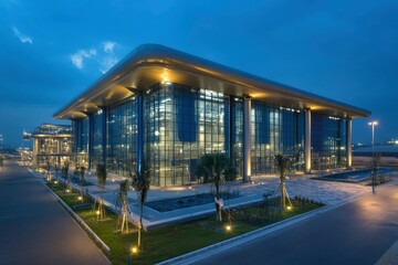 Fototapeta premium Nighttime View of a Modern Processing Plant