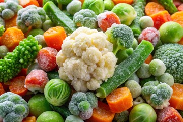 Frozen Vegetable Close-Up: Carrots, Peas, Asparagus, Beans, Brussels Sprouts, Cauliflower