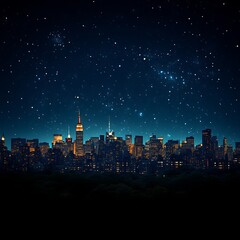 Night city skyline silhouette with lights