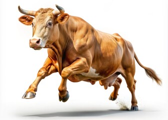 Isolated Cow Action Shot: White Background Farm Animal Photography