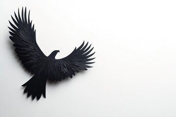 Obraz premium Black paper dove in flight on white background