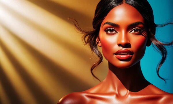 Beautiful young mixed race woman in a fashion pose. Retro style beauty