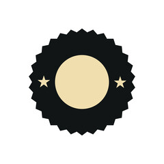 Minimalist badge design with a central blank circle and two stars on a dark background. Perfect for creating personalized labels, emblems, or awards for business, branding, and recognition purposes.