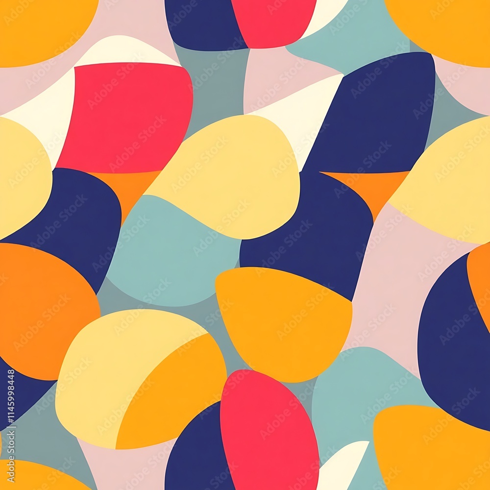Poster abstract geometric pattern: a vibrant and playful seamless pattern featuring bold, geometric shapes 