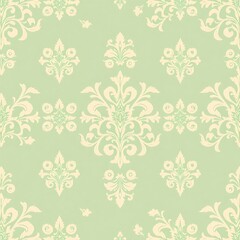 Elegant Damask Seamless Pattern: Pale Green and Cream Vintage Floral Design 