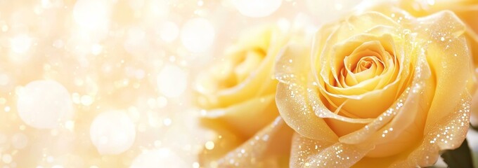 yellow roses flower soft romance background with beautiful glitter and copy space for header © Ace64 Studio