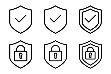 Security shield sign vector illustration, Lock security icon, Set of security shield icons, securityshields symbols with check mark and padlock, Shield security