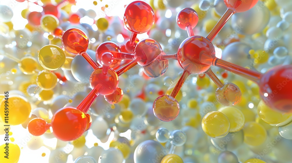 Poster 3d illustration of a molecule model with a futuristic science background highlighting atomic structu