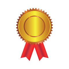 A golden award medal with a red ribbon, symbolizing achievement, success, and recognition. Perfect for use in certificates, competitions, or award ceremonies.