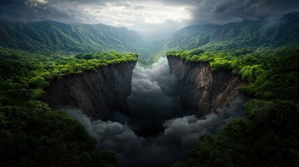 Fototapeta premium Dramatic Aerial View of Deep Canyon Surrounded by Lush Green Forests