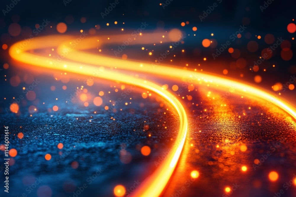 Poster vibrant flowing light trails with glowing particles on a dark background creating a beautiful abstra