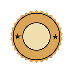 A circular, brown badge with two stars and a blank center. Perfect for adding a vintage or retro touch to your designs. Ideal for labels, stickers, or promotional materials.