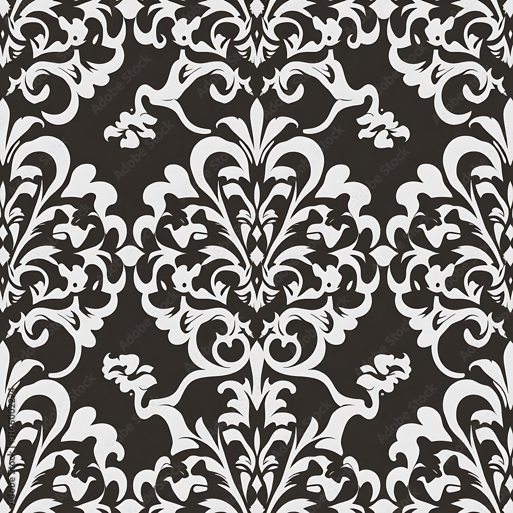 Poster damask floral pattern: elegant and intricate, this seamless damask pattern features a timeless flora