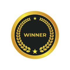 Gold and black winner badge with laurel wreath and stars. Perfect for awards, competitions, and recognition certificates. Ideal for branding or honoring achievements with a premium design.