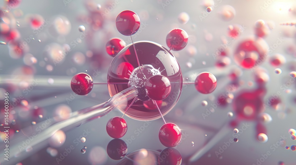 Poster 3d illustration of a futuristic science background featuring a detailed molecule and atom model with