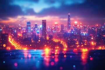 Fototapeta premium A view of a city at night from a bridge, ideal for use in travel or urban planning projects