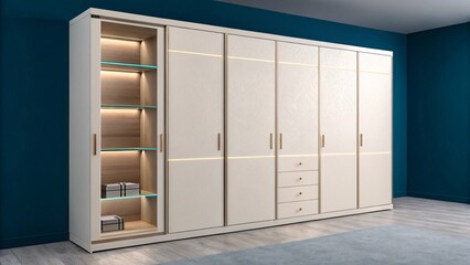 Modern Luxury Built-In Closet with White & Teal Minimalist Design V7