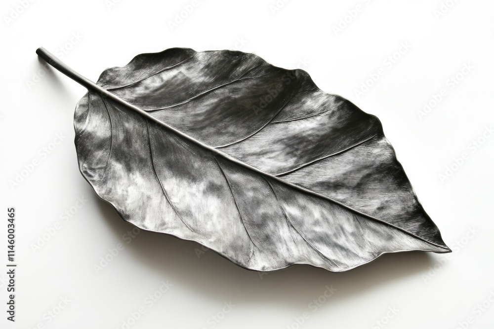 Poster a close-up image of a single leaf in shades of gray, perfect for using as a design element or adding