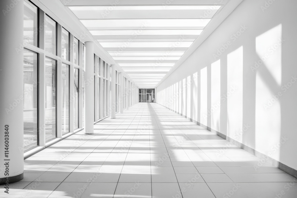 Aufkleber a bright and airy corridor lined with tall glass walls, filling the space with natural light and cre